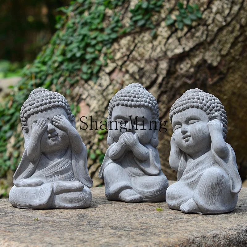 

LXY New Chinese Garden Sitting Buddha Statue Garden Bonsai Decorative Ornament