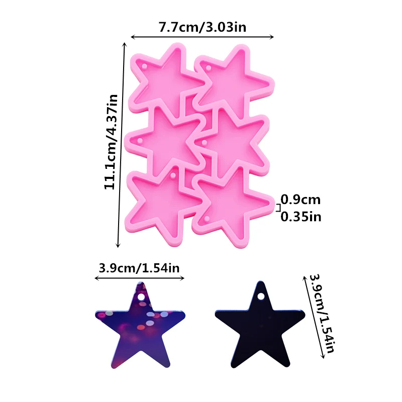 GJ-210 Shiny Pentagram Silicone Mold Epoxy Resin DIY Keychain Earrings Necklace Jewelry Accessories Drip Molds