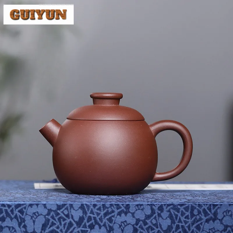 160ml Classic Yixing Purple Clay Teapots Artists Handmade Round Beads Lucky Coin Pot Raw Ore Purple Mud Kettle Zisha Teaset Gift