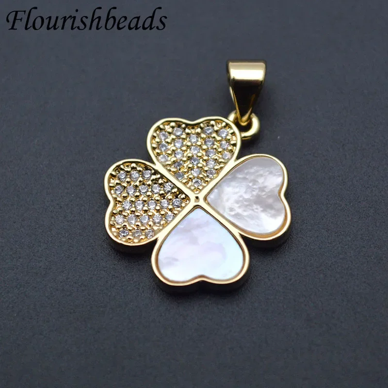 

Luxury Natural Mother of Pearl Paved CZ Beads Leaf Heart Shape Pendant Charms for Women DIY Necklace Jewelry Making