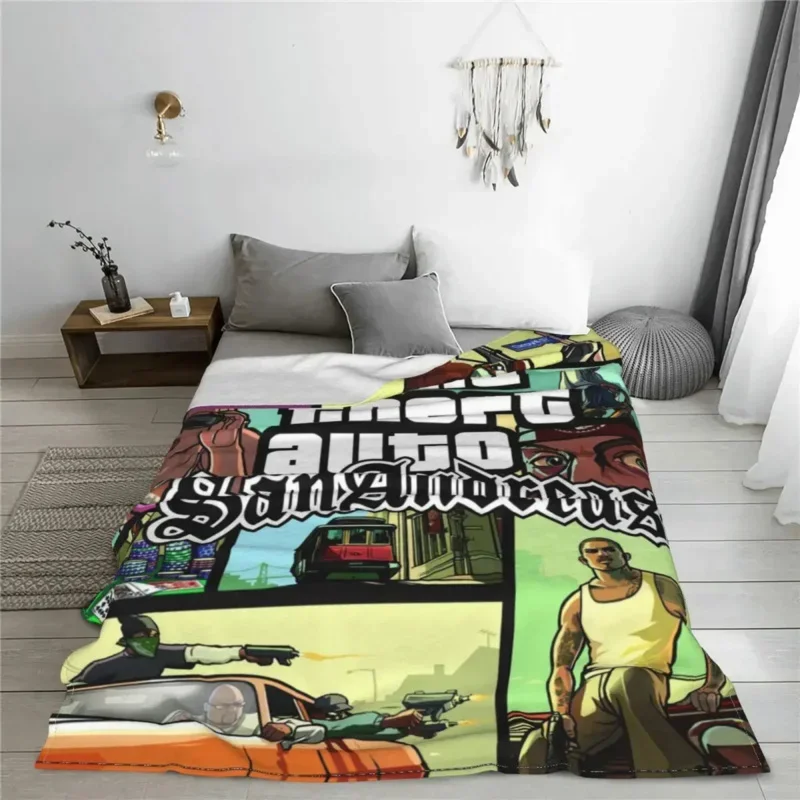 Fleece Grand Theft Auto San Andreas Throw Blanket Warm Flannel GTA Video Game Blankets for Bedroom Car Sofa Bedspreads