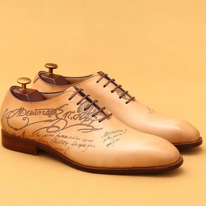 First-layer Cowhide One-piece Leather Oxford Shoes With Laser Engraving Men's Business Formal Shoes Oxfords Social Shoes Man
