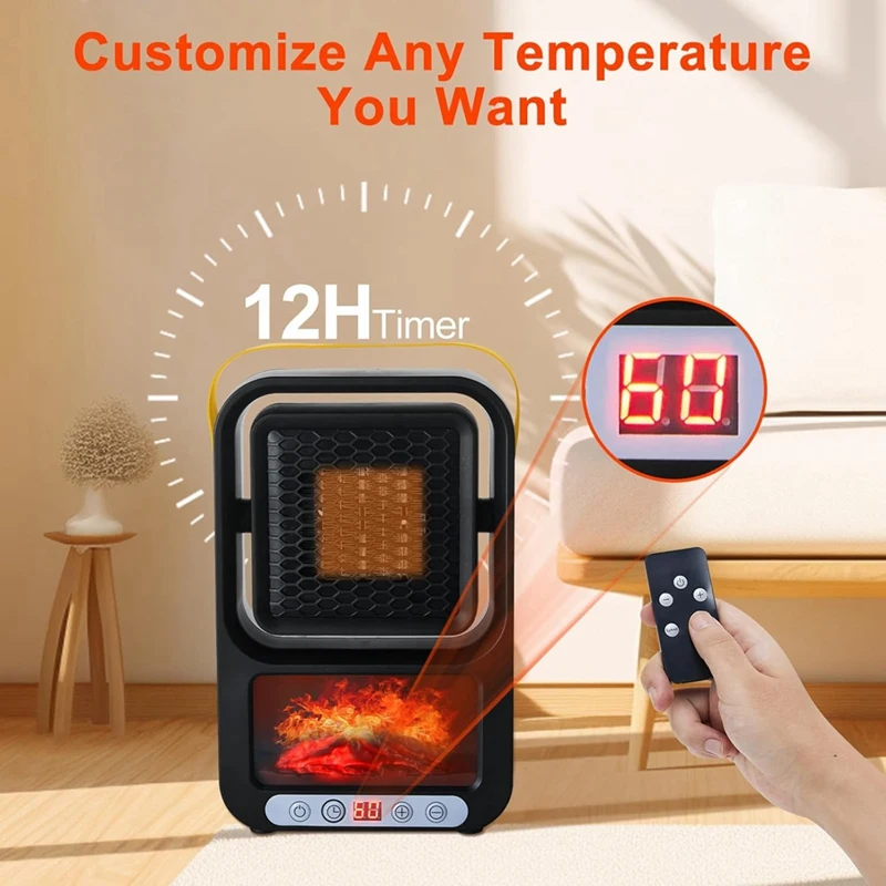 ABHG Small Space Heater For Indoor Use Portable Electric Fireplace Heater Realistic 3D Flame Mini Room Smart Heater