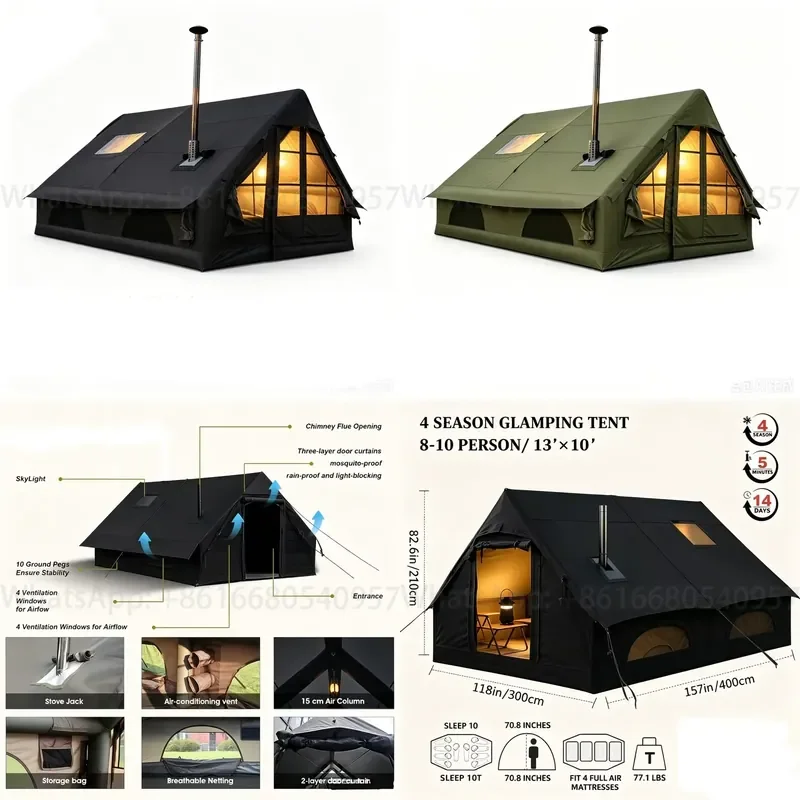 Large Portable Inflatable Four-Season Family Camping Tent Oxford Waterproof UV-Resistant Quick Automatic OEM ODM
