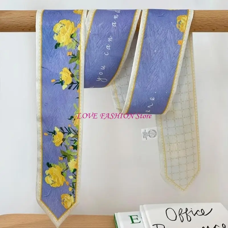 

Luxurious Twill Satined Long Scarf Flower Pattern Neck Scarf Bag and Neck Tie Decorative Scarf for Women Various Outfit Y166
