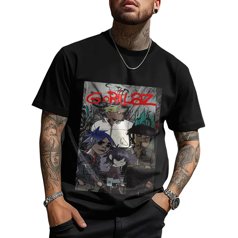 Gorillaz Virtual Rock Band Graphic T‑shirt Unisex Vintage Y2K Tee Hip Hop Streetwear 0824 Casual Cotton Tops S-6XL Fan Gift