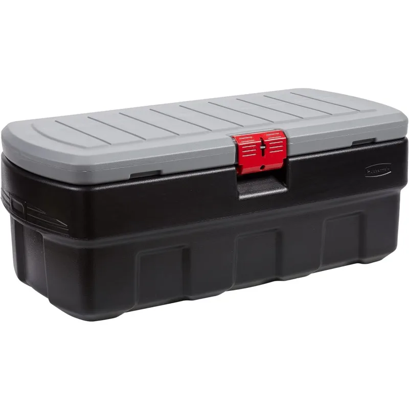 

Rubbermaid ActionPacker️ 48 галлонов запираемый пластиковый контейнер для хранения, промышленный, прочный большой контейнер с крышкой (черный, серый)