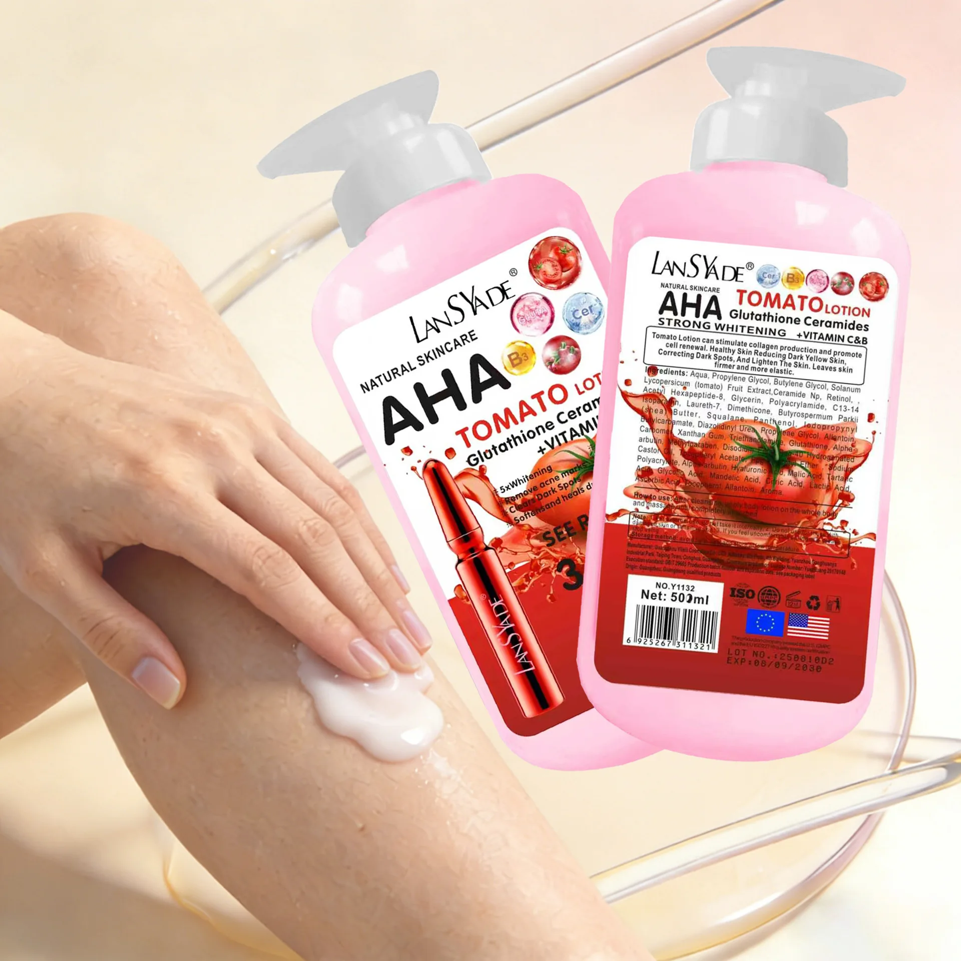 AHA Fruit Acid Tomato Body Lotion Contains Vitamin C & B Niacinamide Brightening Firming Moisturizing Body Lotion 500ml Skincare