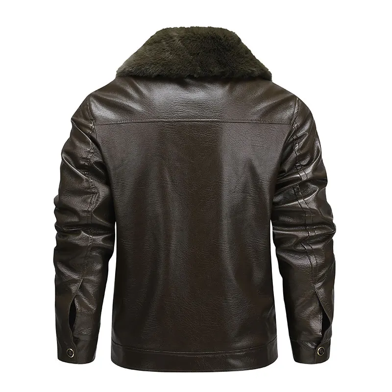 Male PU Leather Jacket Winter Outdoor Windproof Motorcycle Cycling Sports Jacket Detachable Fur Collar Thick Warm Leather Coats