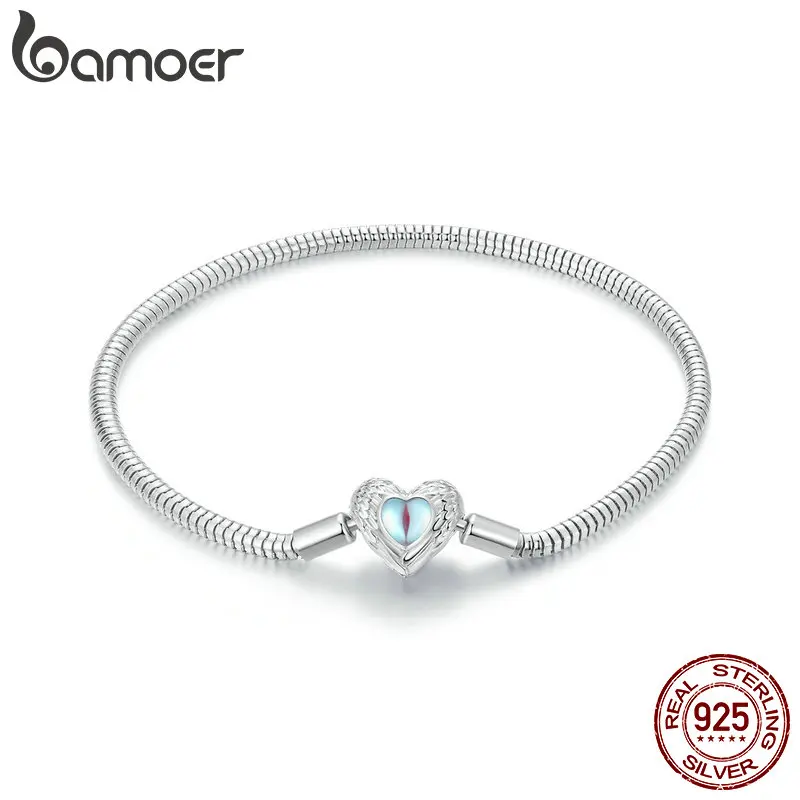 bamoer autentica 925 sterling silver charm bracelet para mulheres guardiao do coracao cobra contas e pingente faca voce mesmo bsb163 01