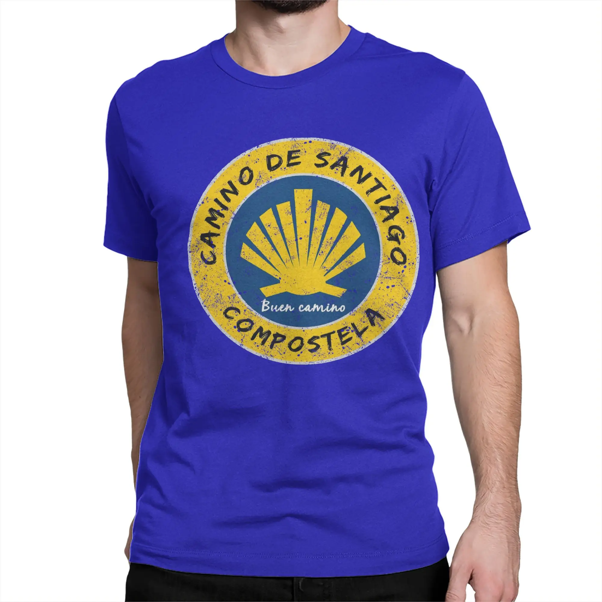 Buen Camino de Santiago. Compostela Peregrino T-Shirts Men 100% Cotton Tee Shirt Crewneck T Shirts Birthday Present Clothing
