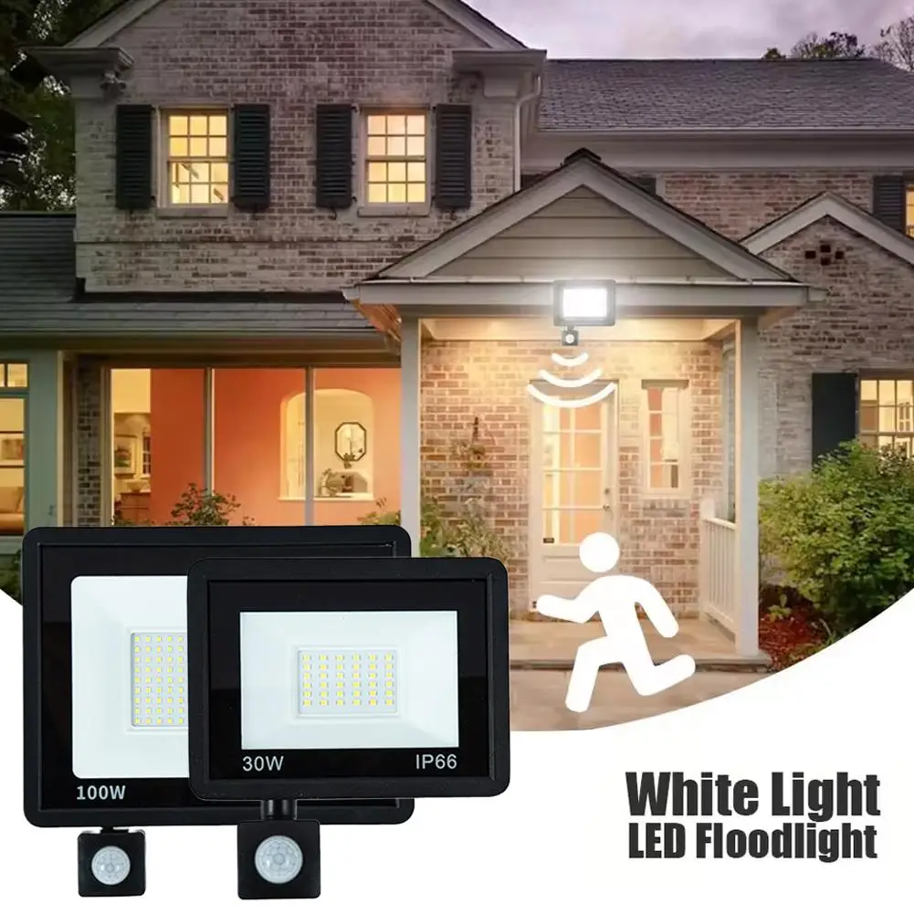 LED Floodlight Motion Sensor Outdoor 100W 30W IP66 Waterproof Super Bright White Security Wall Light For Garden Yard