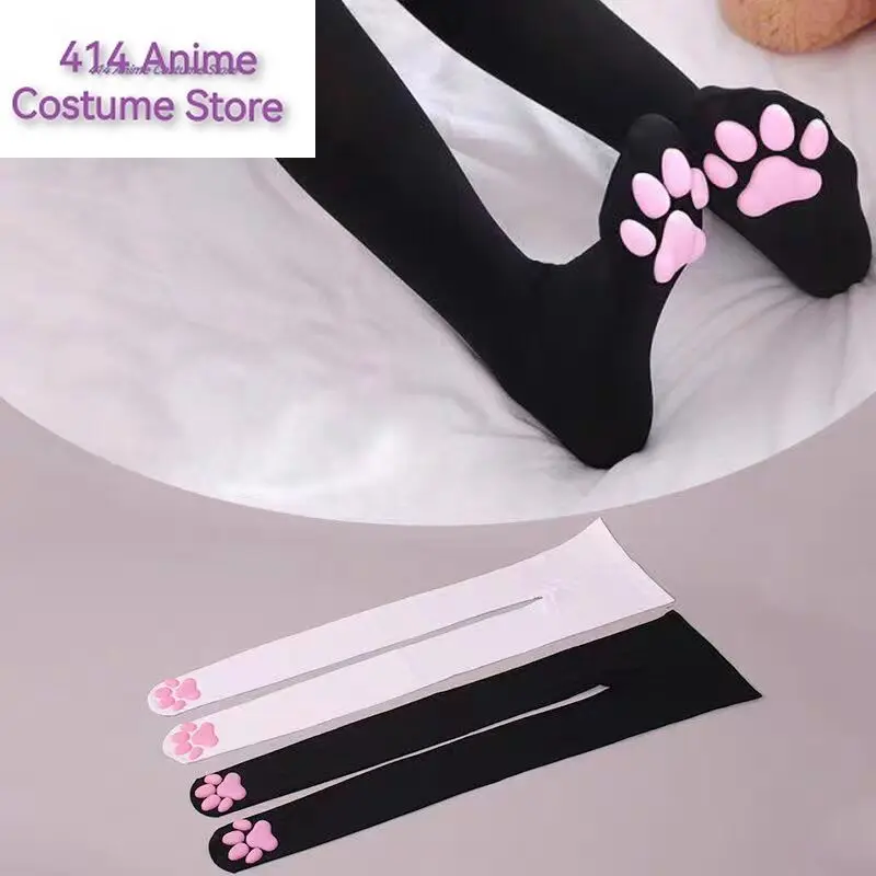 Cat Paw Pad Sock Pink Cute Lolita Thigh High Socks For Adult Women Cosplay 3D Kitten Claw Stockings