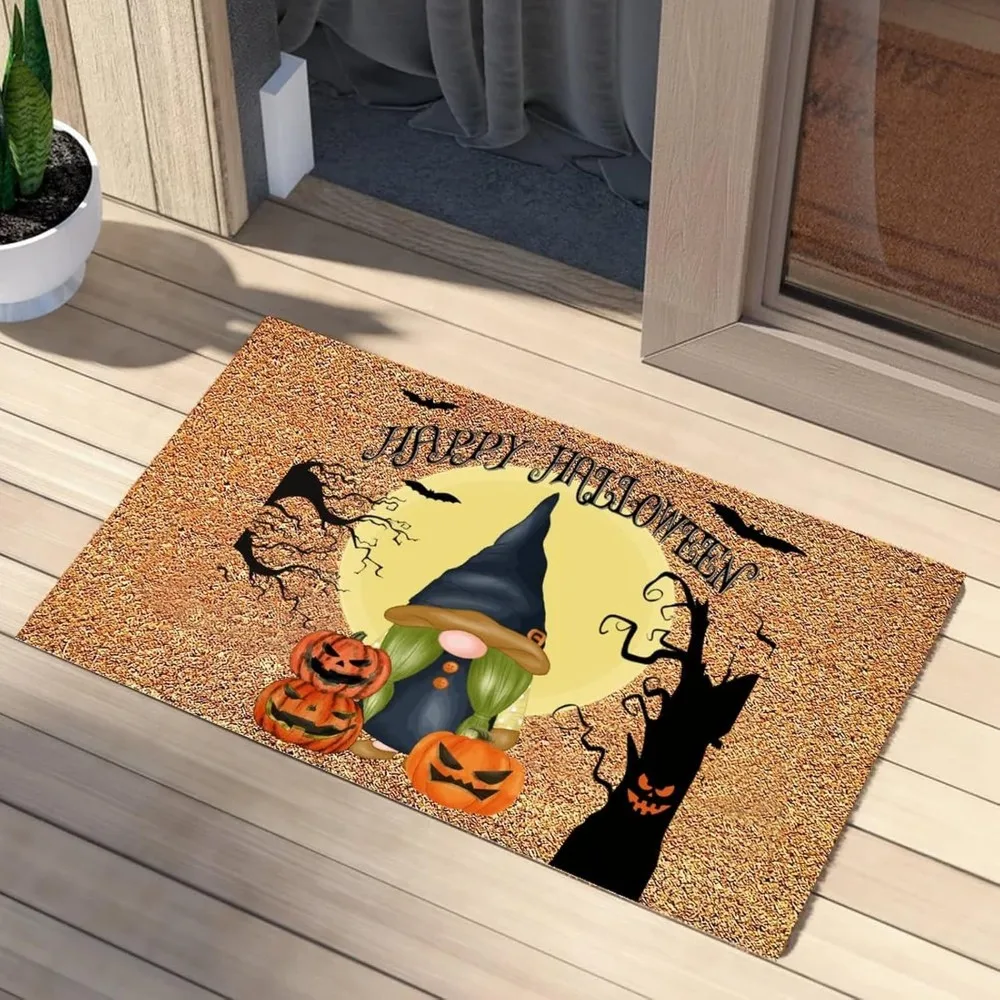 

Mat, Pumpkins Coconut Coir Doormat Halloween Horror Recessed Area Entrances Dries Quickly Natural Non-Slip 24x36in, Rug, Mat