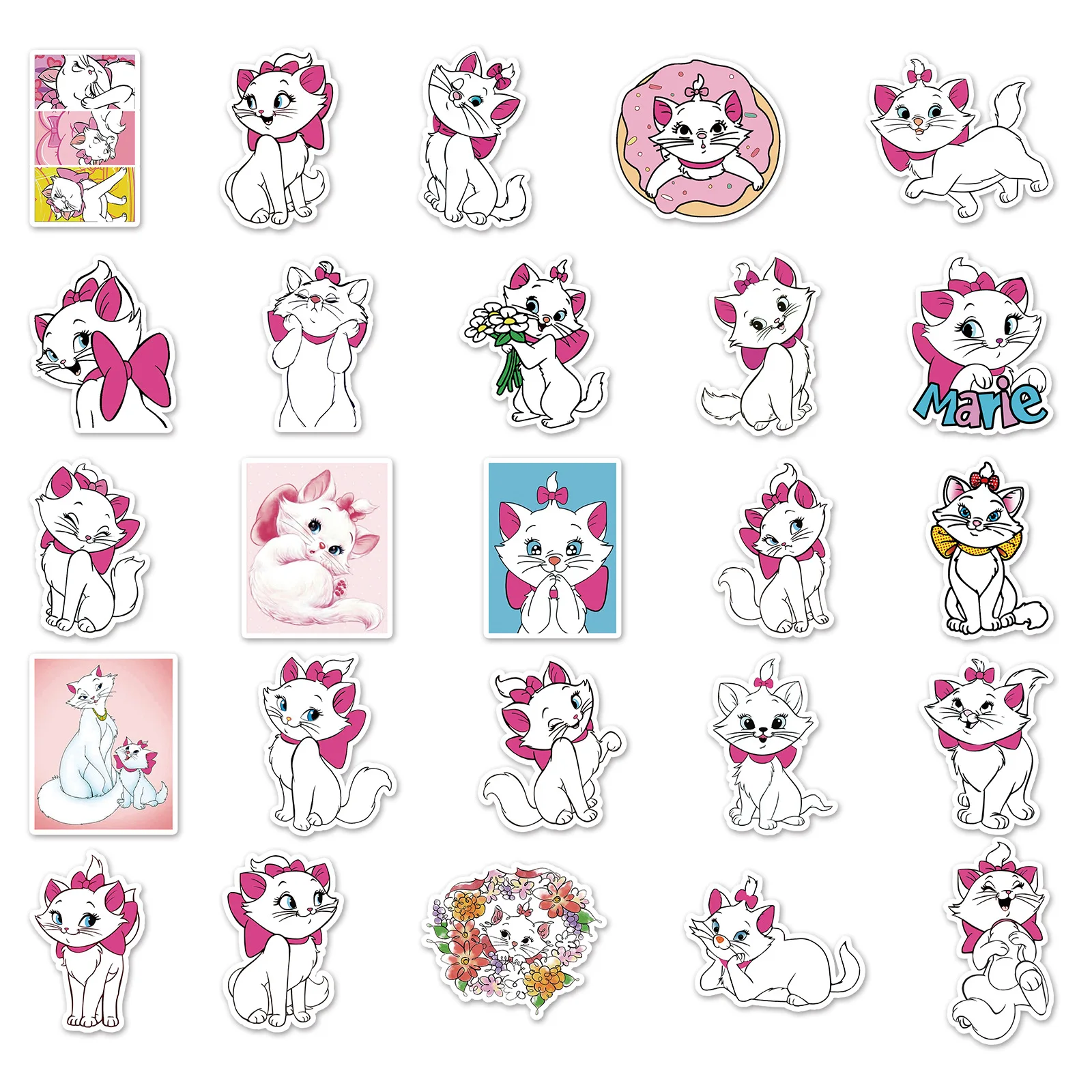 50pcs The Aristocats Cartoon Disney Marie Cat Sticker Girl Gift DIY Phone Laptop Luggage Skateboard Graffiti Decals Fun Kid