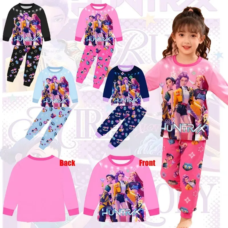 Kpop Demon Hunters Zoey زي بيجامة خريفية للأطفال من عمر 3 إلى 14 سنة - تي شيرت بأكمام طويلة + بنطلون 2 - طقم مكون من قطعتين