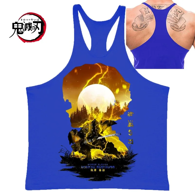 (Demon Slayer) PALESTRA Canotta da uomo Estate Marca Abbigliamento fitness Fitness Camicia da uomo Gilet Canottiere in cotone Top senza maniche muscolare