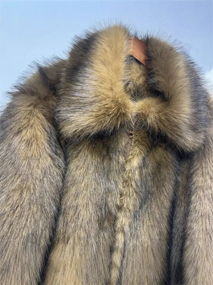 ZADORIN hiver poilu surdimensionné raton laveur moelleux fausse fourrure manteau femme moto revers fausse fourrure veste femme vêtements marron fourrure manteau