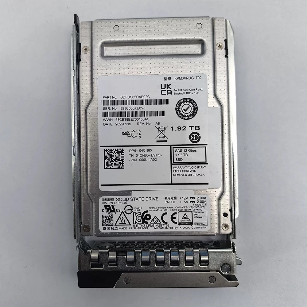 For DELL 1.92TB SAS SSD 12GB KPM6XRUG1T92 04CN85 4CN85 Solid State Drive