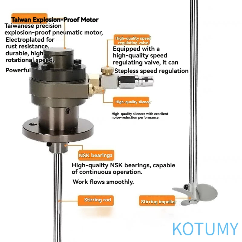 KOTUMY MBP1 Air Pneumatic Mixer 1Gallon Standard Configuration 60mm Plastic Impeller Paint Coating Glue Stirring Tool