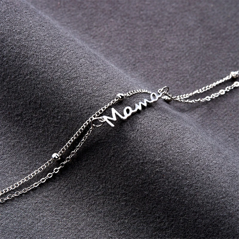 Women's Mama Charm Bracelet, Double Layer Chain Design