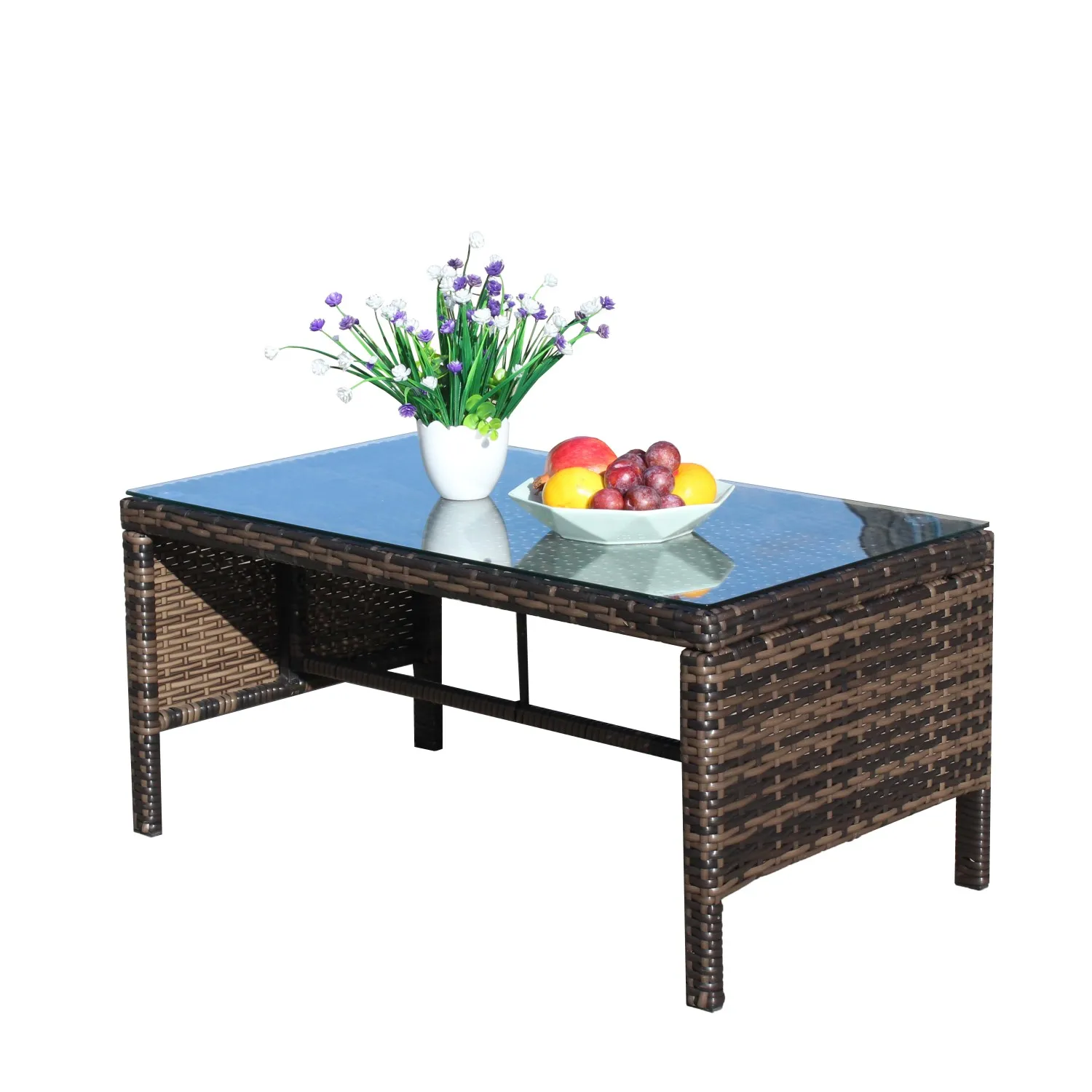 

Outdoor Patio Furniture Coffee Table with Clear Tempered Glass - Stylish, Durable, and Functional