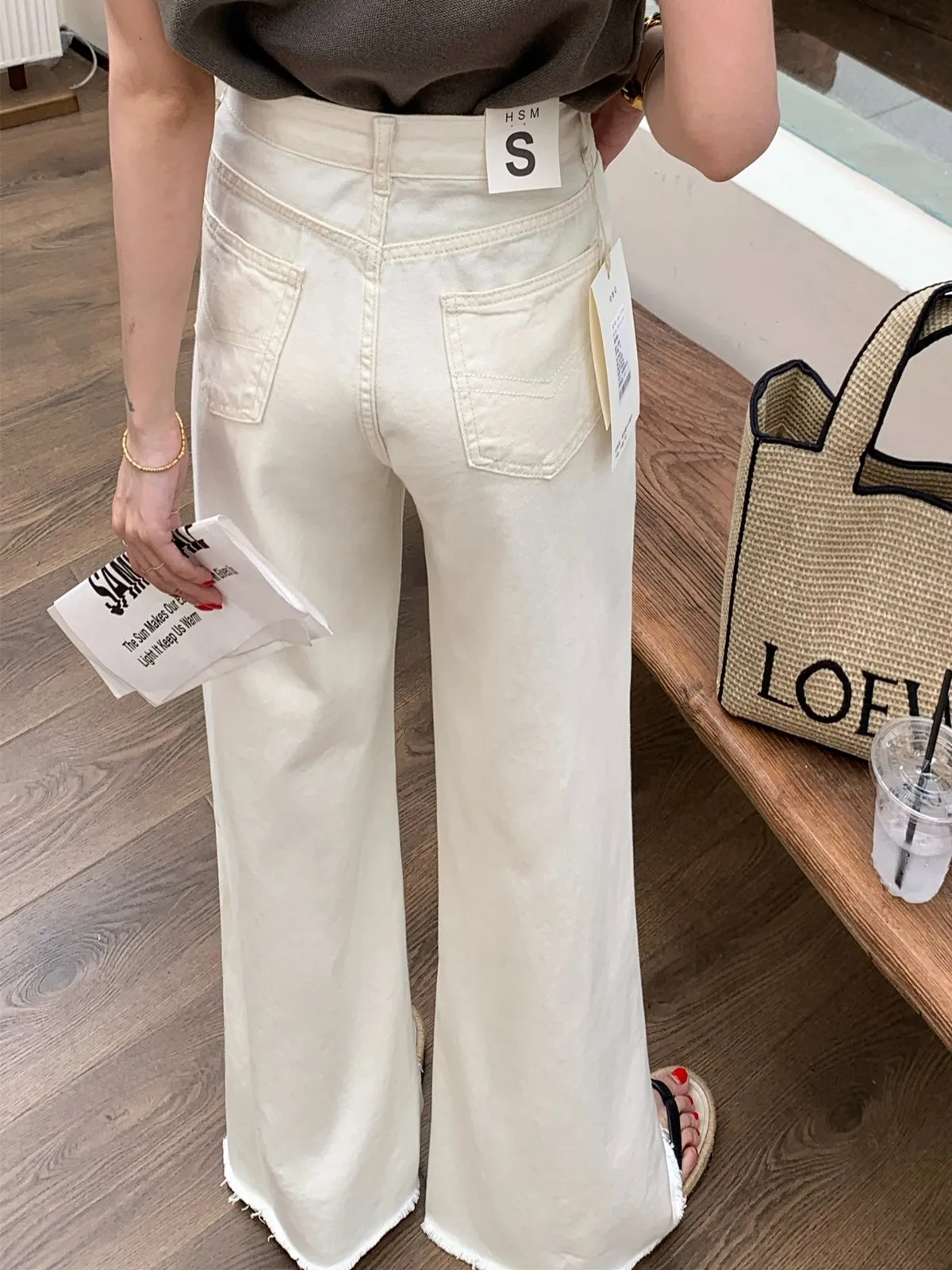 ZHISILAO New Beige Wide Leg Straight Jeans Women Vintage Casual High Waist Full Length Denim Pants 2024