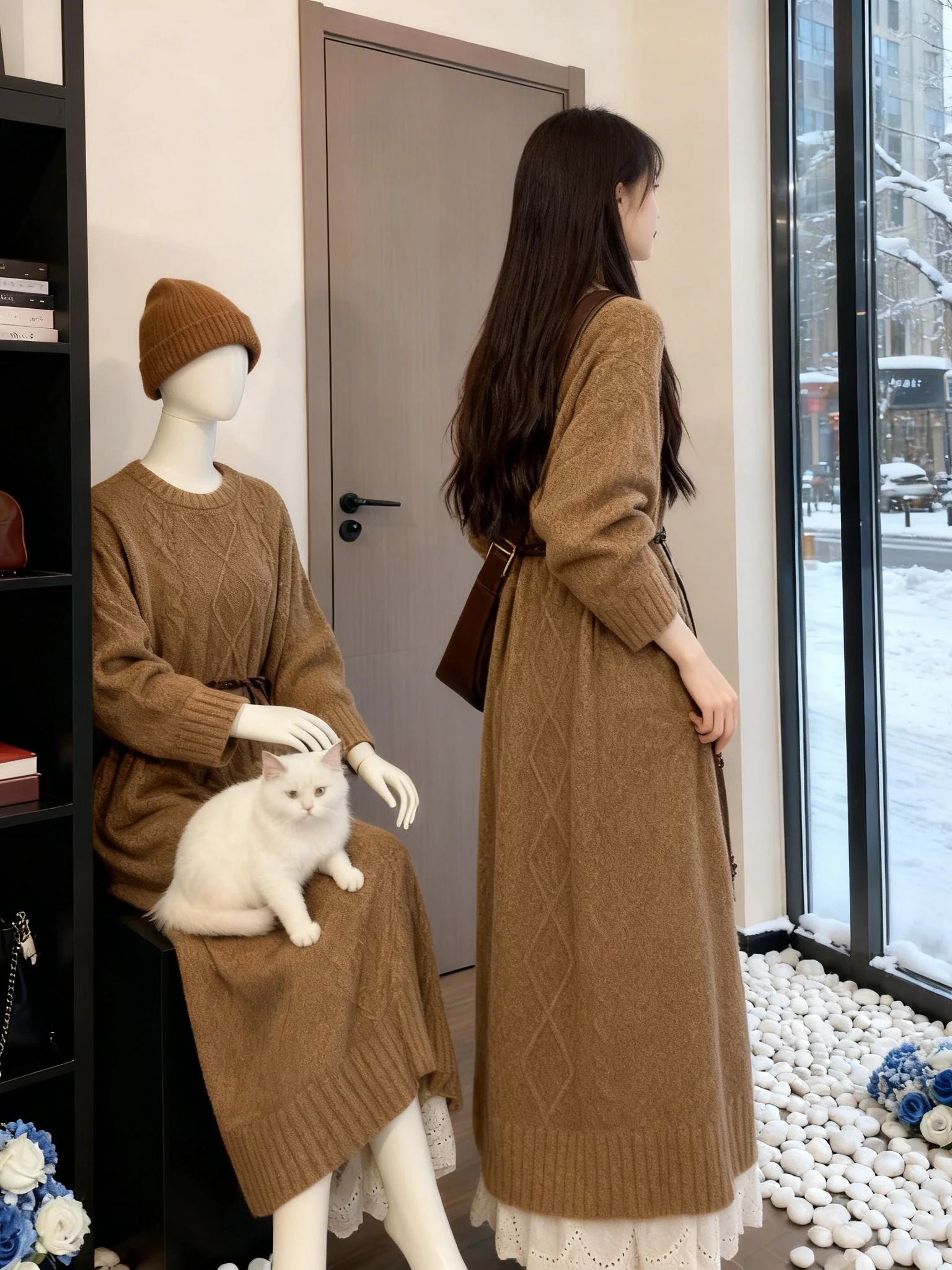 

plus Size Knitted Long Dr Women's Lazy Sle Warm Faionable Slimming Autumn Winter Dr High Waist Cotton Blend