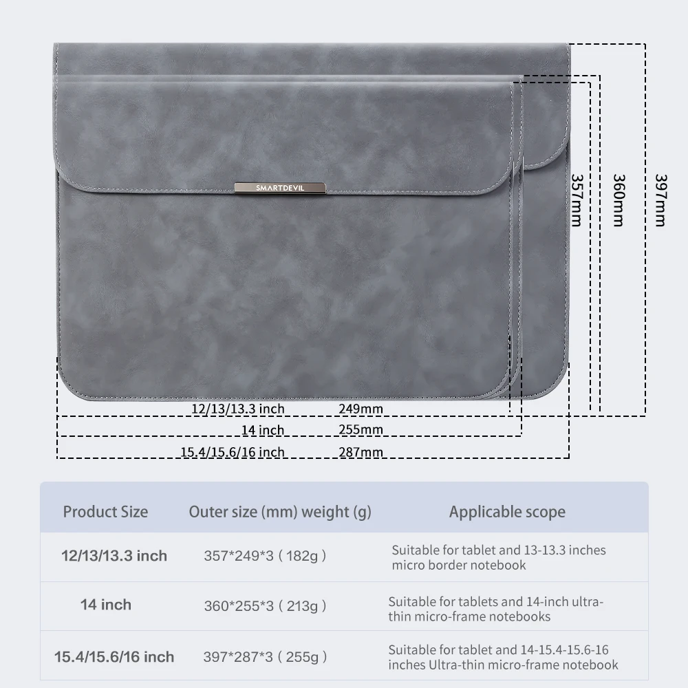 SmartDeviL-bolsa para ordenador portátil 9 en 11, 12 y 16 pulgadas, para MacBook Air Pro Matebook, paquete de ordenador con vesícula biliar interna