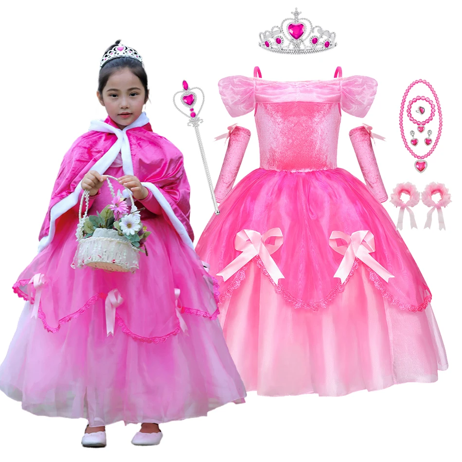 

Платье принцессы Спящей красавицы для девочек, детское сетчатое платье на одно плечо с подходящими рукавами, платье для дня рождения на Хэллоуин