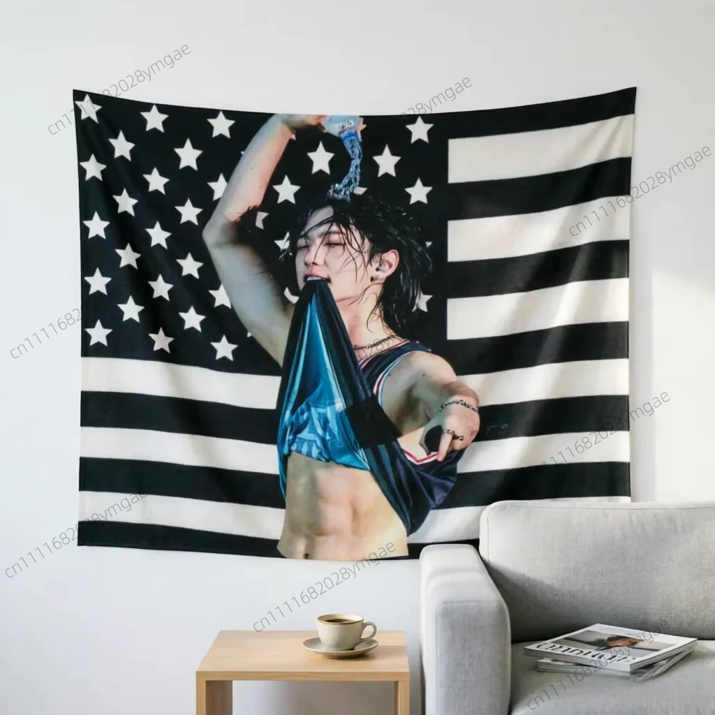 Unique Poster Tapestry SKZ F-Felix American Flags Wall Hanging Tapestries Aesthetic Bedroom Background Cloth Kpop Banners Decor view 6