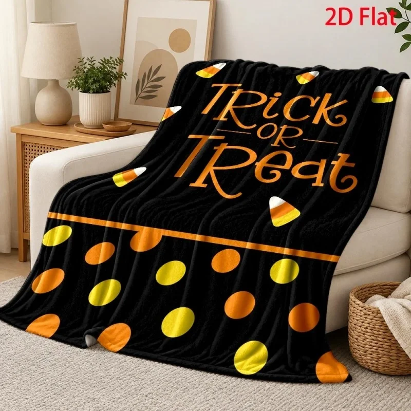 Stripe Polka Dot Pumpkin Maple Leaf Print Throw Blanket, Fall Season Decorative Home Throw