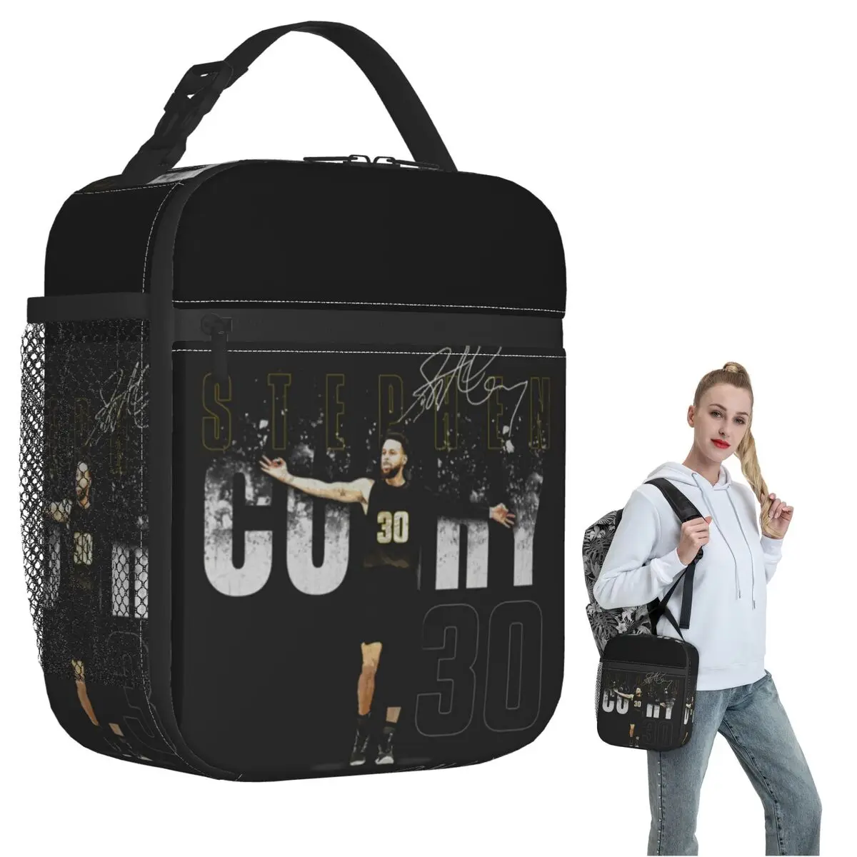 Steph Curry Golden State Dissolve Bolsa de almuerzo aislada para mujeres y niños Cajas de comida portátiles Bolsa de almuerzo térmica