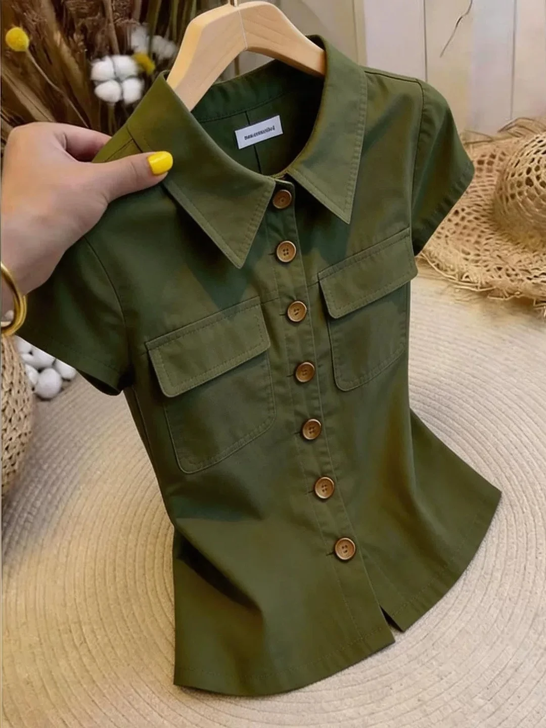 

Summer 2026 Women's Collar Short Sleeve Shirt Single Button Versatile Ageless Korean Style Commute Fashion Straight Cut