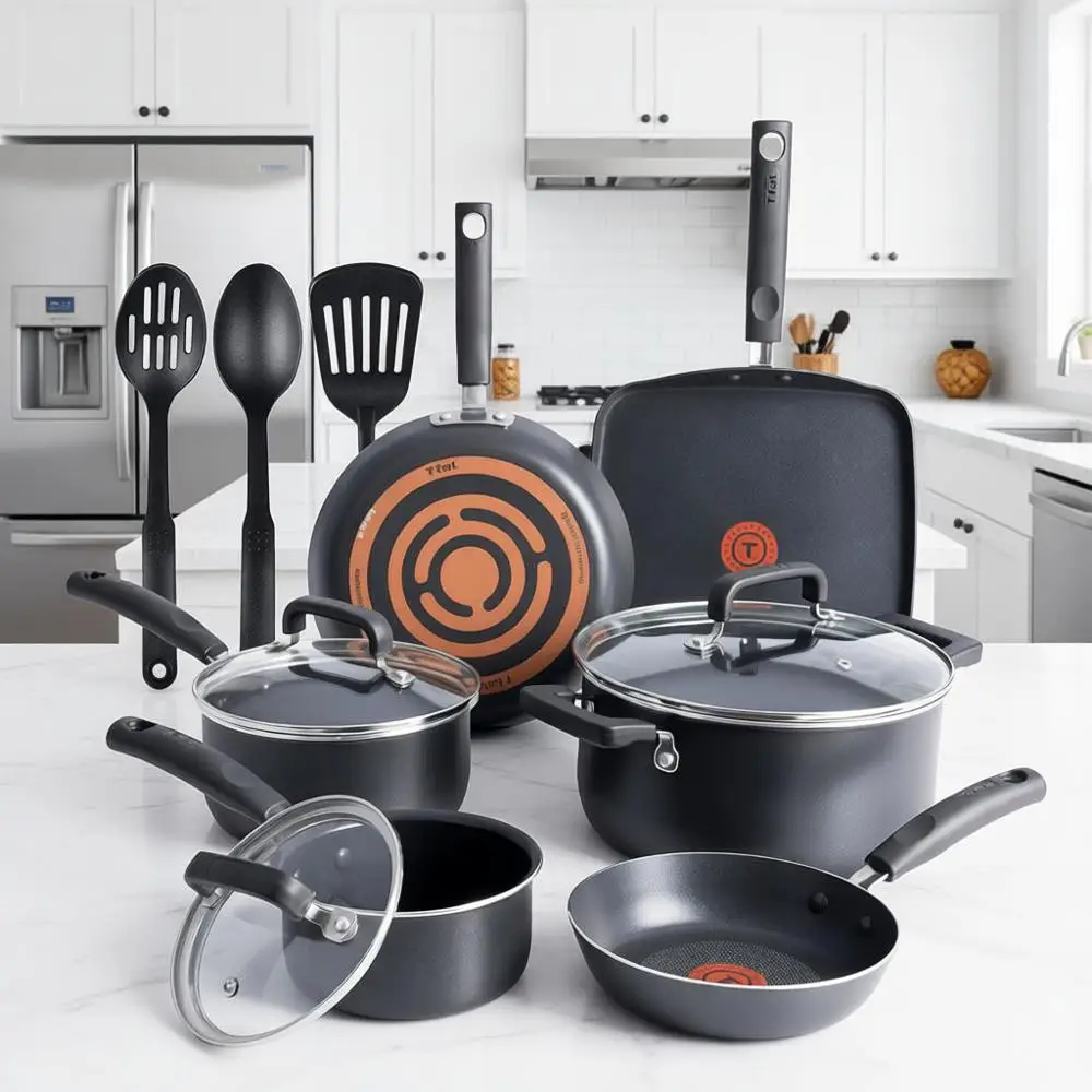 

12-Piece Nonstick Cookware Set: Oven-Safe, Pots and Pans, with Frying Pans, Saucers, Saute Pan, Dutch Oven, Griddle, Dishwasher