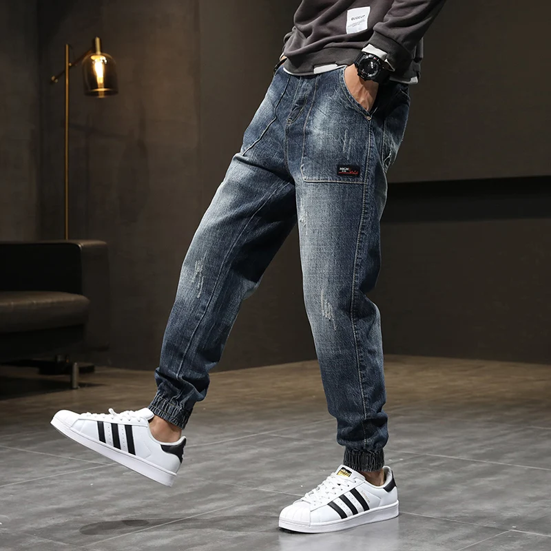 Fashion Streetwear Men Jeans Retro Black Blue Loose Fit Casual Denim Cargo Pants Hombre Hip Hop Joggers Men Wide Leg Trousers