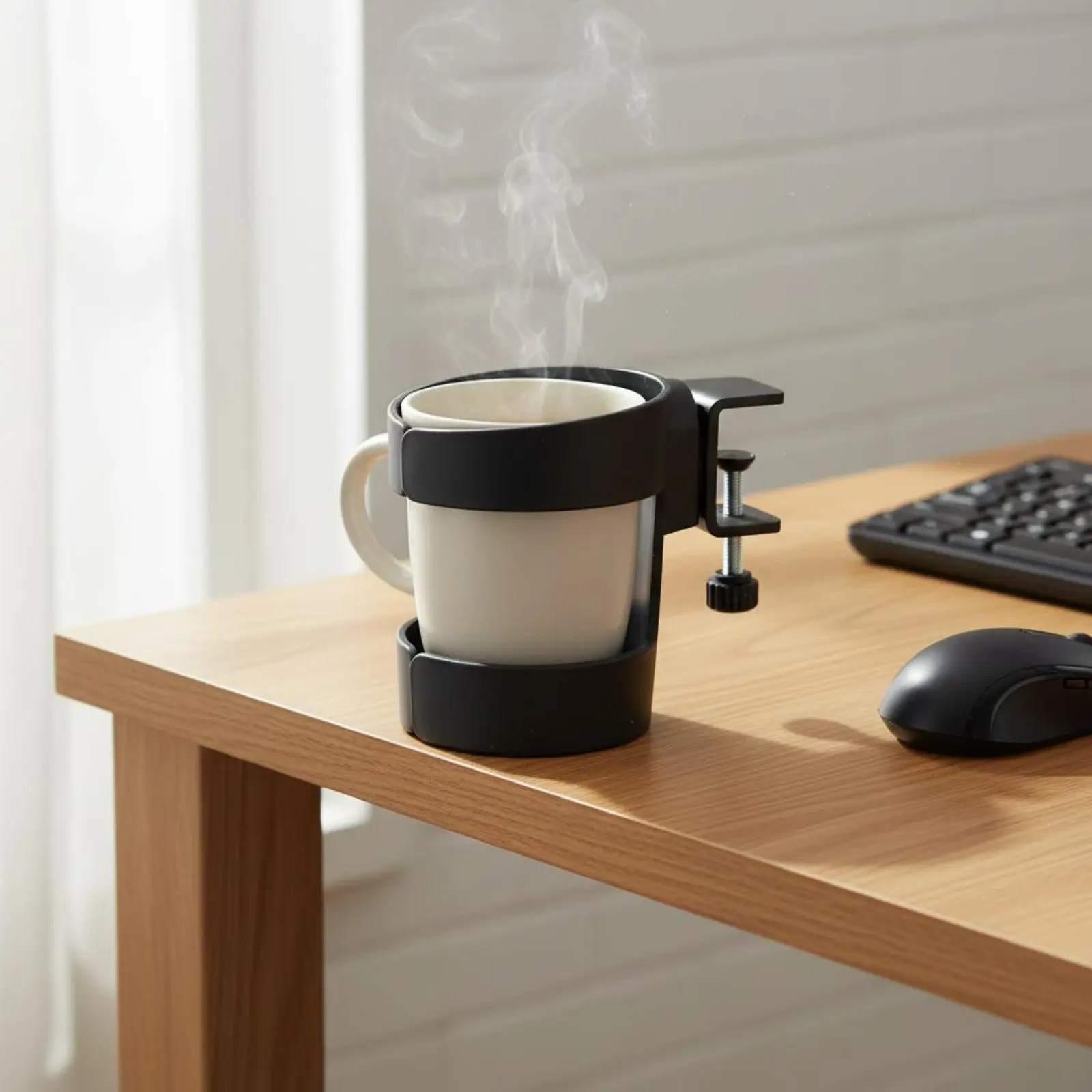 Clamp-on Beverage Holder No-Tools-Required Installation Attach on Beverage Holder Desk Side Beverage Holder Sturdy Grip Office