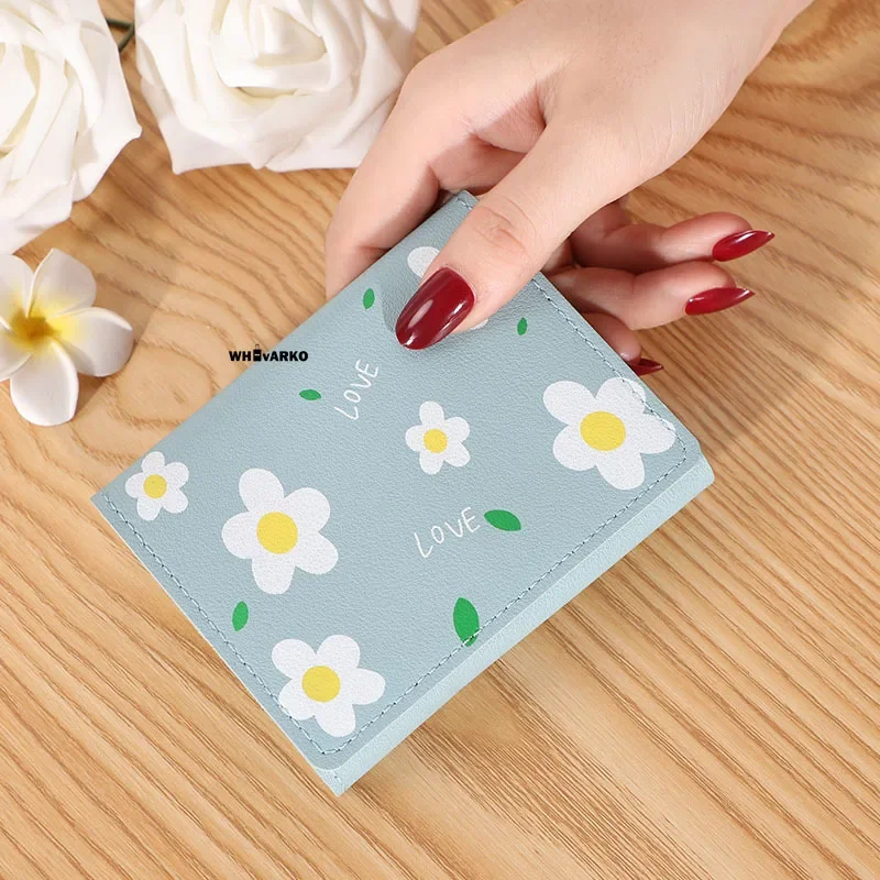 Women Cute Flower Wallet Simple Cartoon Student Coin Wallet Multi Card Card Holder Brand Designed PU Leather Small Hasp Purse