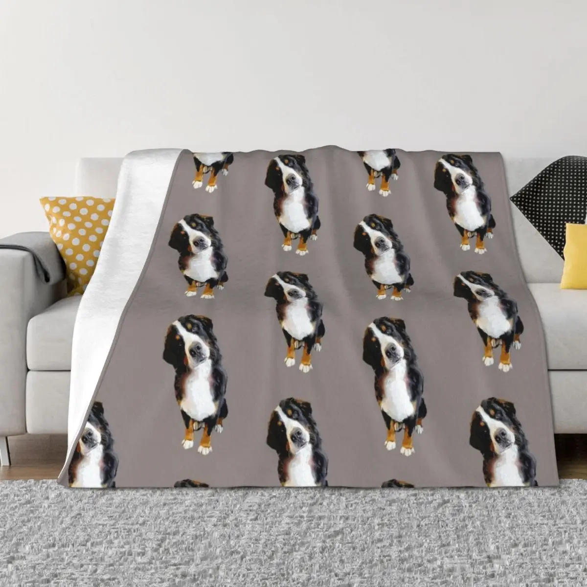 Manta con inclinación de cabeza bonita de perro de montaña bernés para sofás de moda de bebé mantas térmicas de lujo St