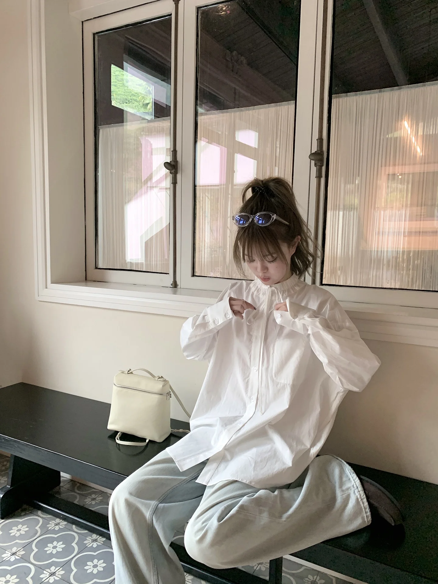 

YOYOZIZHI Women's Long Sve irt Casual Loose Fit Dstring White Inner Wear Spring 2026 Breathable Skin-Friendly Cotton