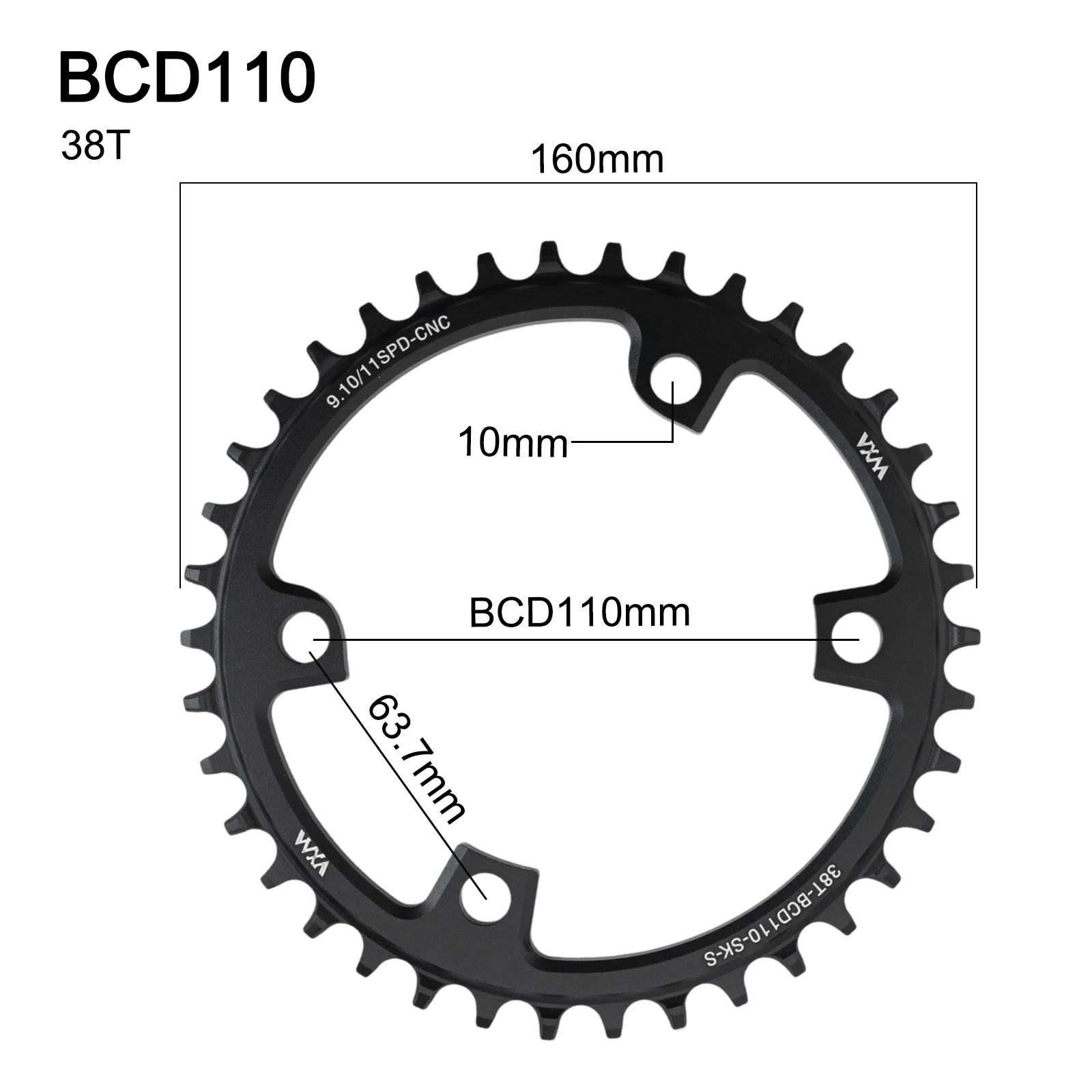 110BCD Single Chainring for Road Bicycles Features 4 Bolts and Narrow Wide Tooth Technology Available in Multiple Teeth Sizes