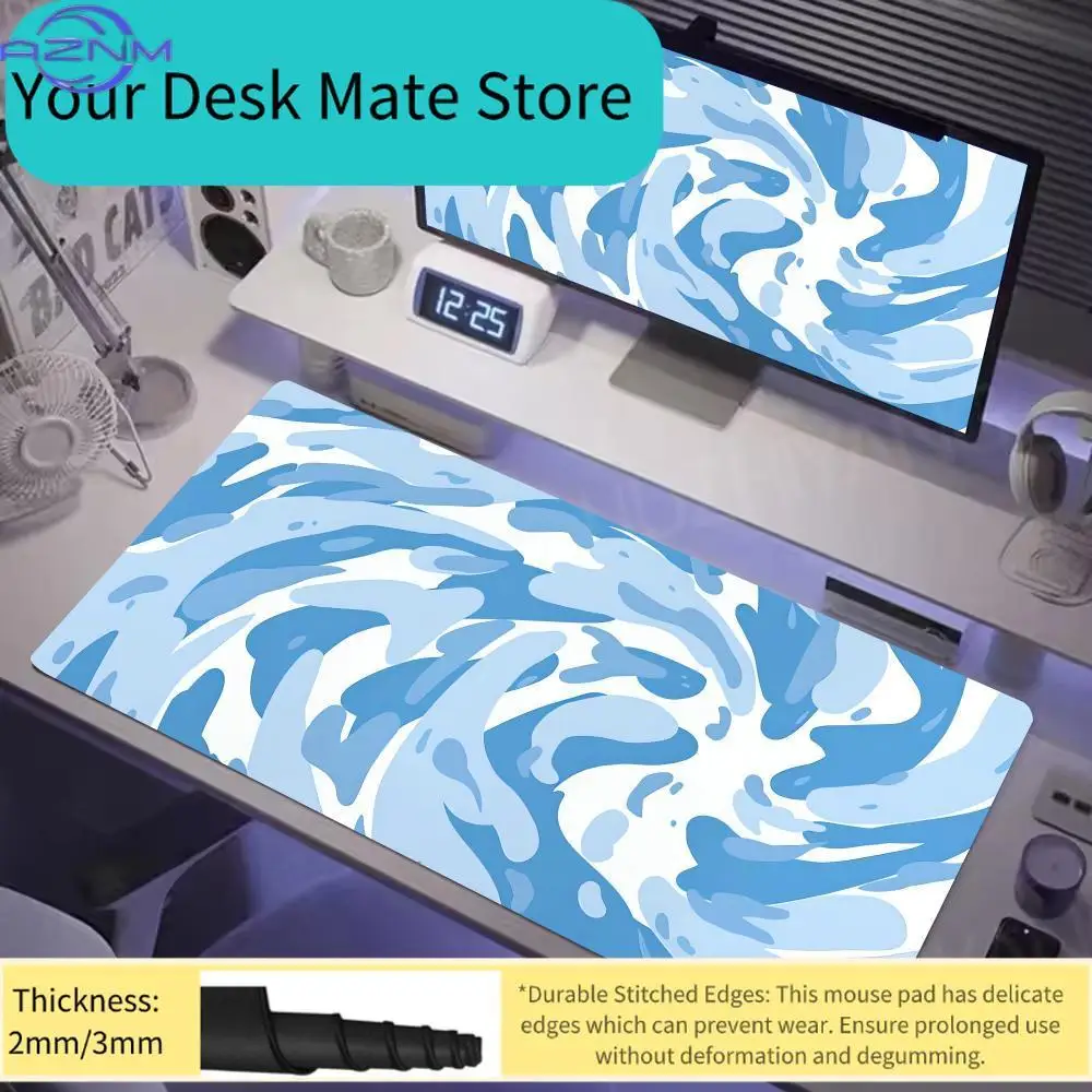 Blue Fluid Swirl Art Mouse Pad Waterproof NonSlip Abstract Desk Mat Gaming Keyboard Mat Desktop Decor