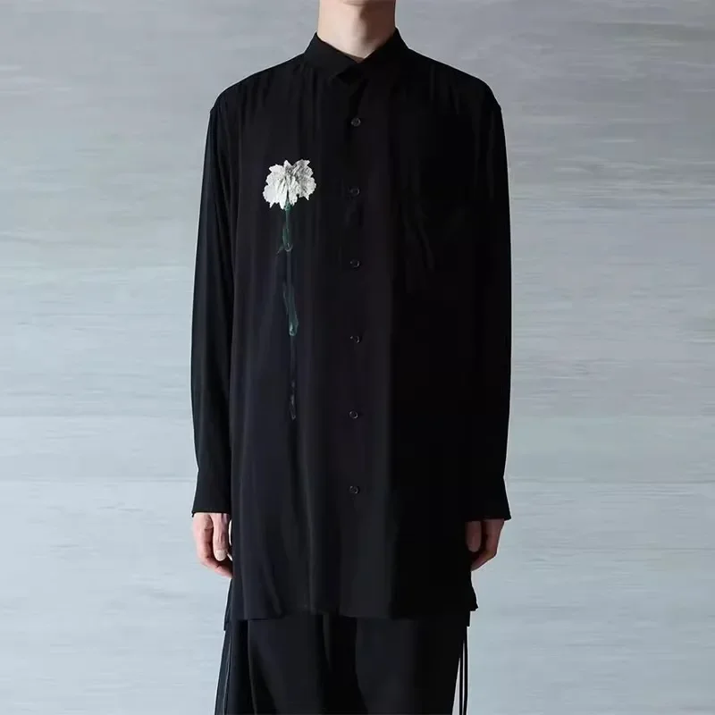 

YOJI OOAK оригинальный дизайн, темная стильная рубашка с длинными рукавами и цветочным принтом, свободный повседневный топ, тренд