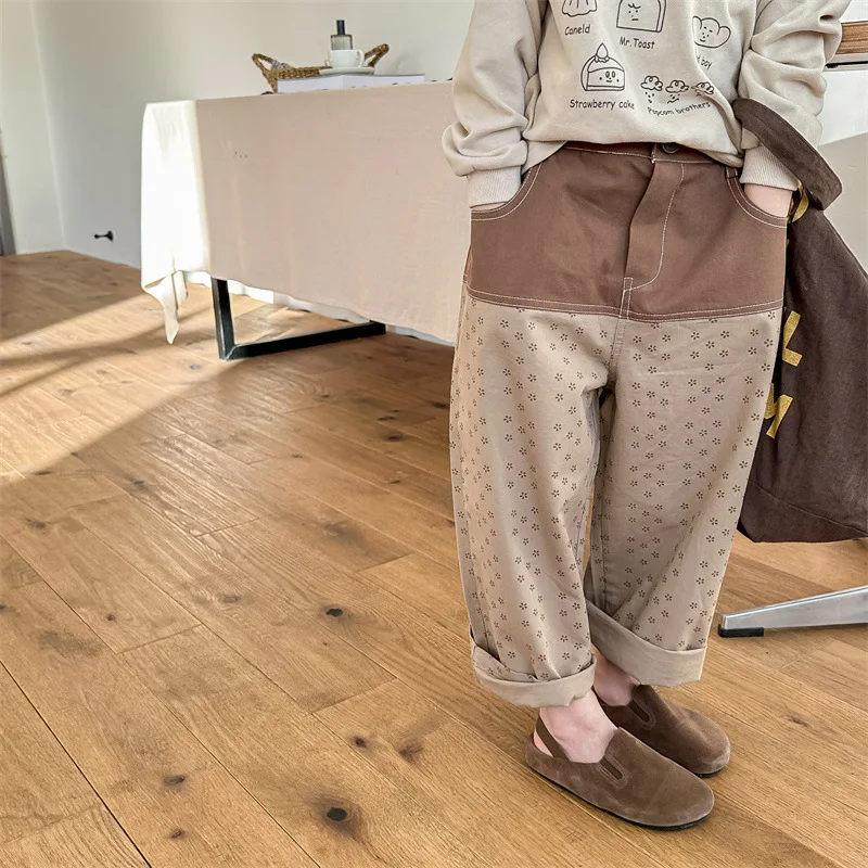 

Casual Pants Cotton Toddler Boys Print Harem Pants Kids Clothes 2025 Autumn New Children Loose Trousers Baby Girls Patchwork