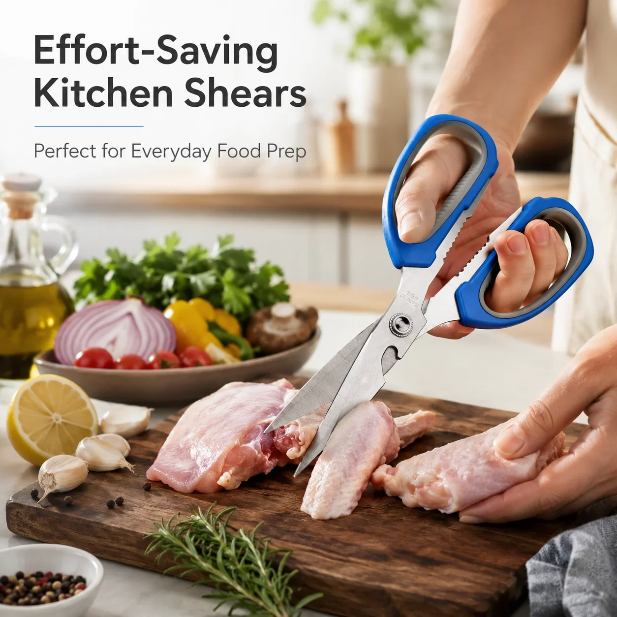 7-Inch Stainless Steel Kitchen Scissors, Heavy Duty Chicken Bone Shears, Ergonomic Food Scissors for Everyday Use