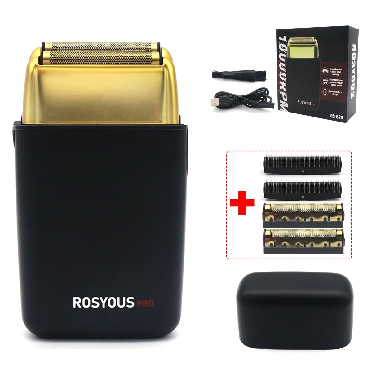 ROSYOUS RS620 Doppelfolie Blau Hypoallergenes Messernetz 10000 U/min USB Schnurloser professioneller Friseurrasierer Haarschneidemaschine