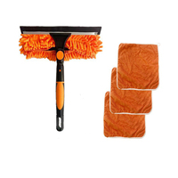 2-in-1 Glass Cleaner Kit Double-sided Scraper with Absorbent Towels Window Mirror Wiper Squeegee for Car Home Cleaning Supplies