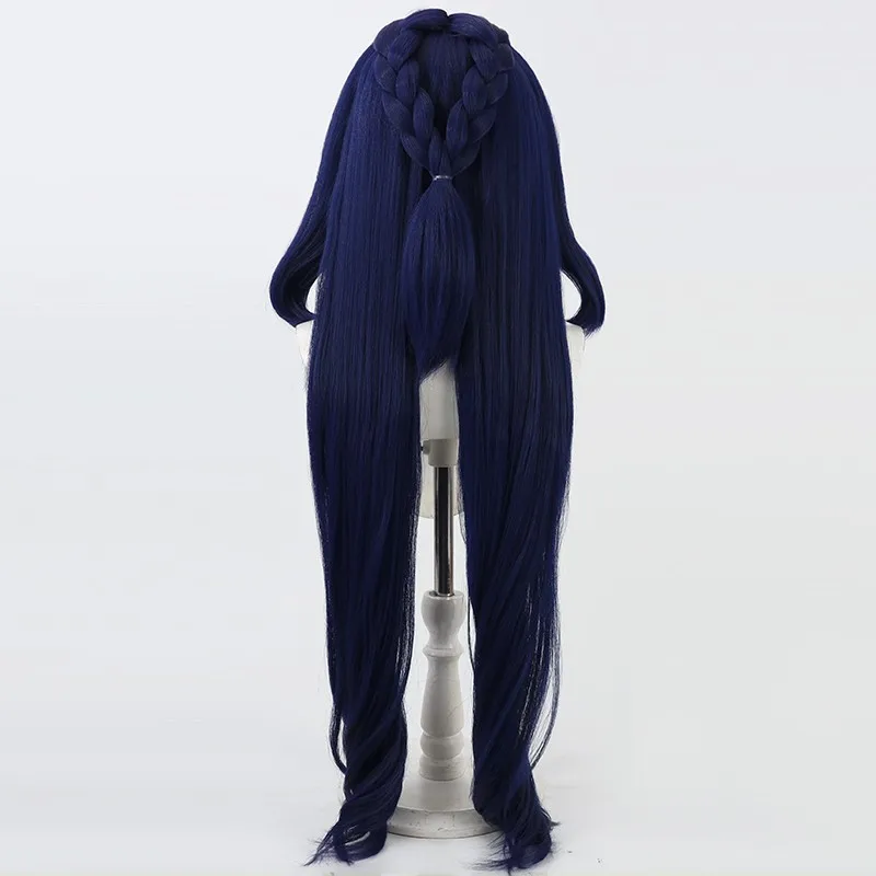 Genshin Impact Lauma Parrucca Cosplay Blu Scuro Frostmoon Scions Lungo Resistente Al Calore Capelli Sintetici Parrucca Lauma Del Partito + Protezione Della Parrucca