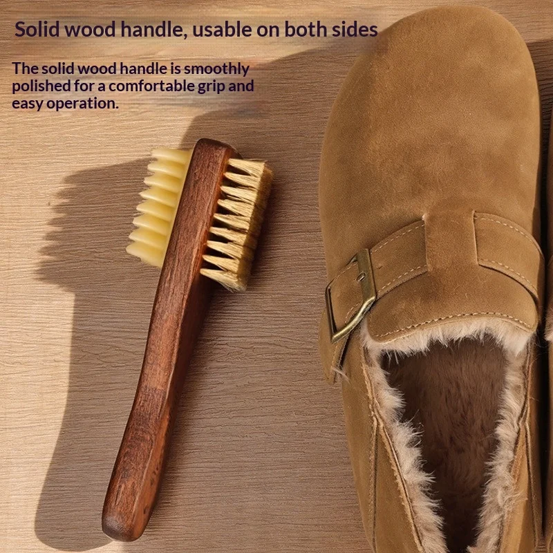 1 Pc Dual‑Sided Pig Bristle Shoe Brush, Suede Nubuck Leather Stain Remover Cleaning Brush for Casual Shoes