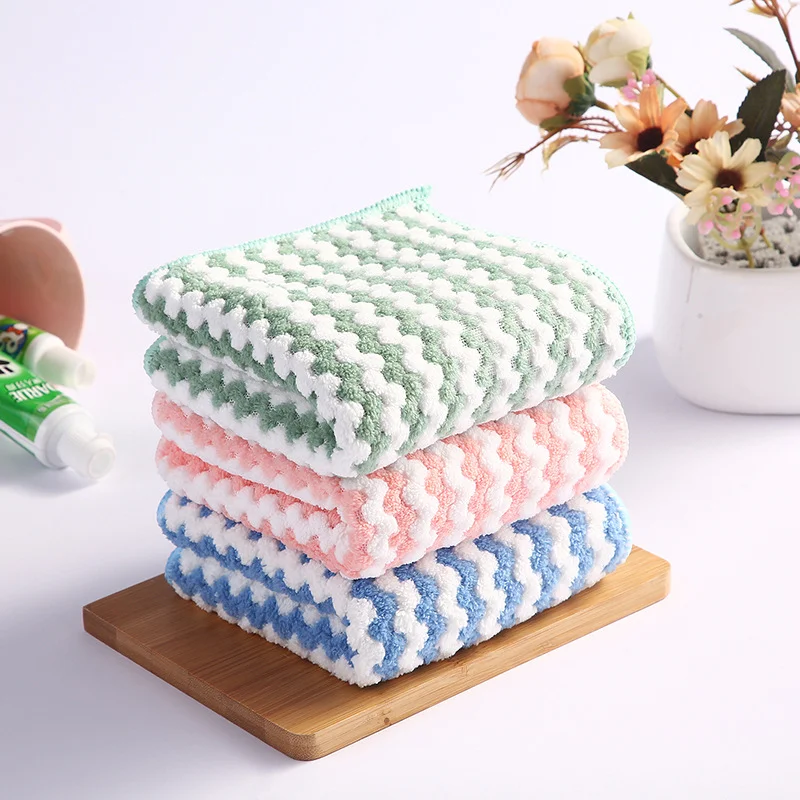 1/5/10 Pcs Kitchen Cleaning Coral Fleece Dish Washing Cloth Super Absorbent Scouring Pad Dry And Wet Daily Dish Microfiber Cloth